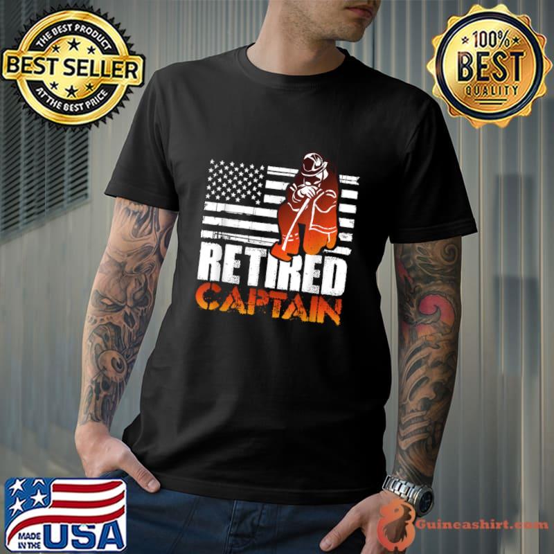 Retired American Firefighter Captain Retirement USa Flag T-Shirt