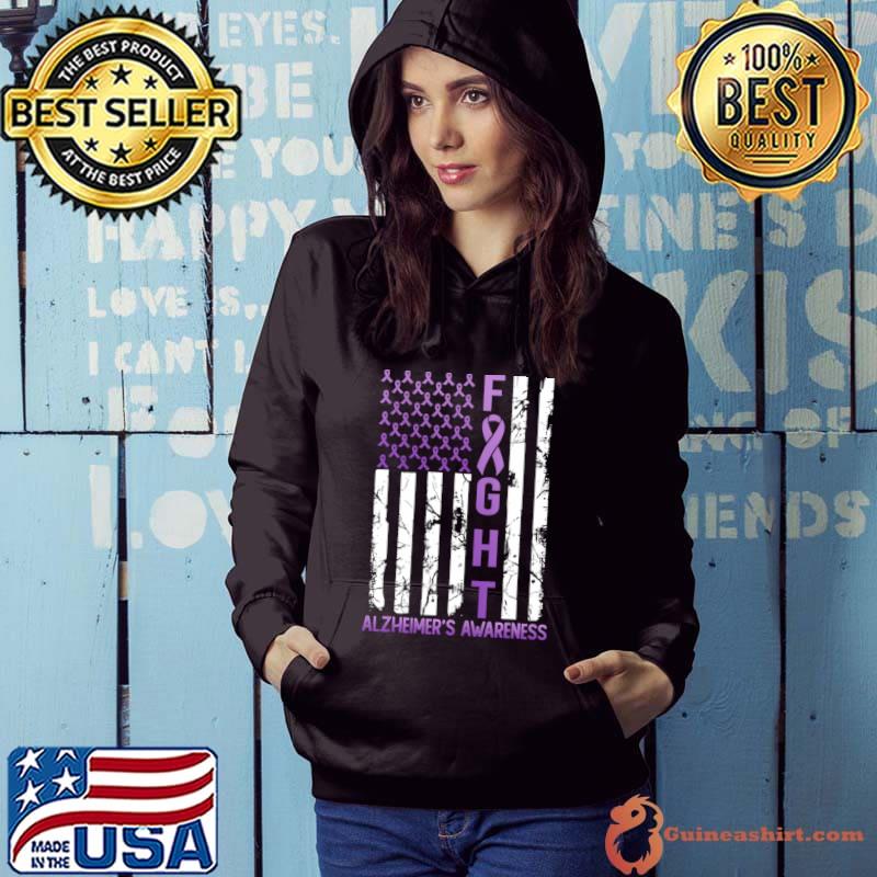 Alzheimer's Awareness Month Day USA Flag Ribbon Purple T-Shirt Hoodie