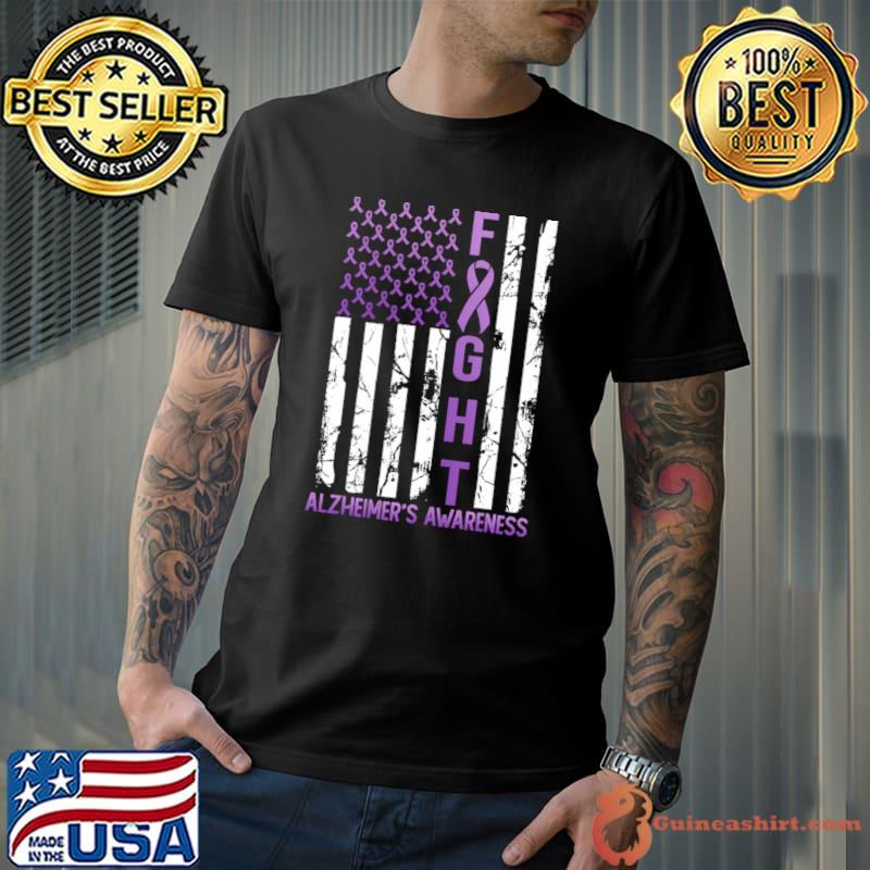 Alzheimer's Awareness Month Day USA Flag Ribbon Purple T-Shirt Unisex