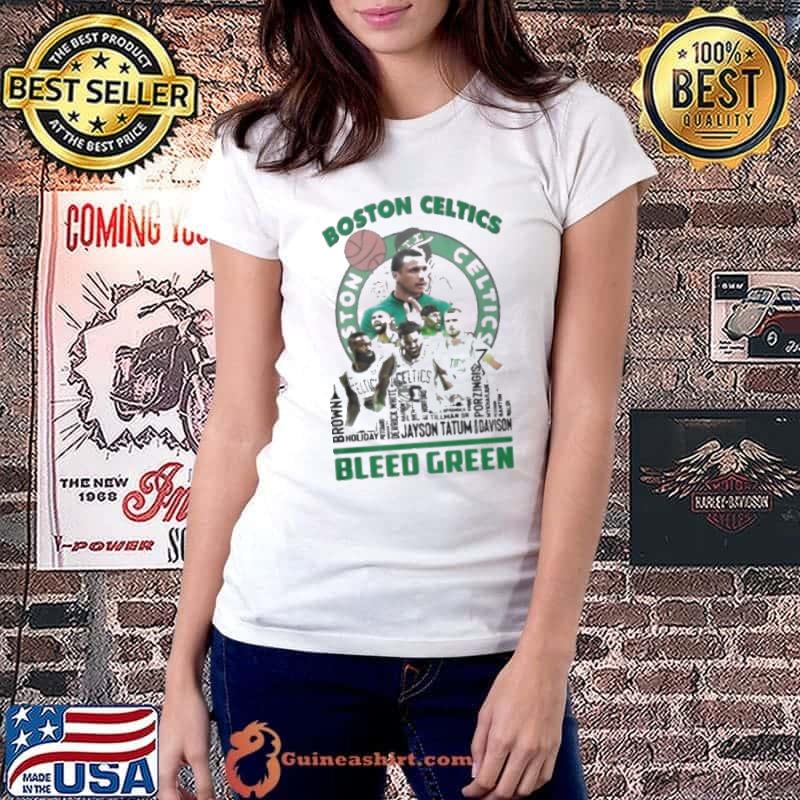 Boston Celtics Skyline Players Name Bleed Green Shirt