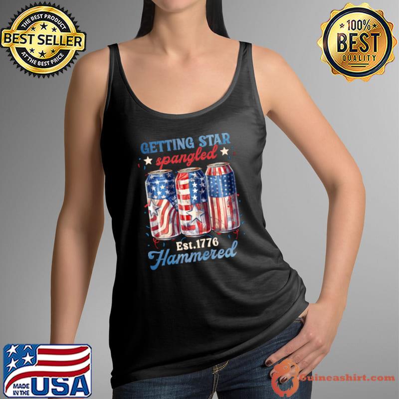 Getting Star Spangled Hammered America Beer American Flag Fireworks T-Shirt