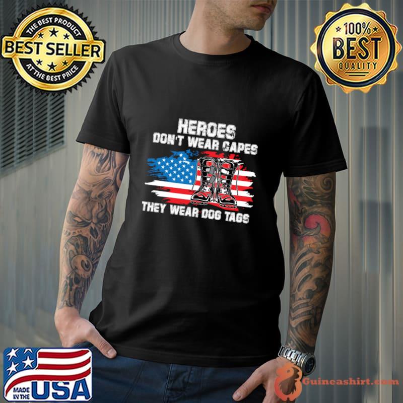 Heroes Wear Dog Tag & Combat Boots Veterans Usa Flag T-Shirt