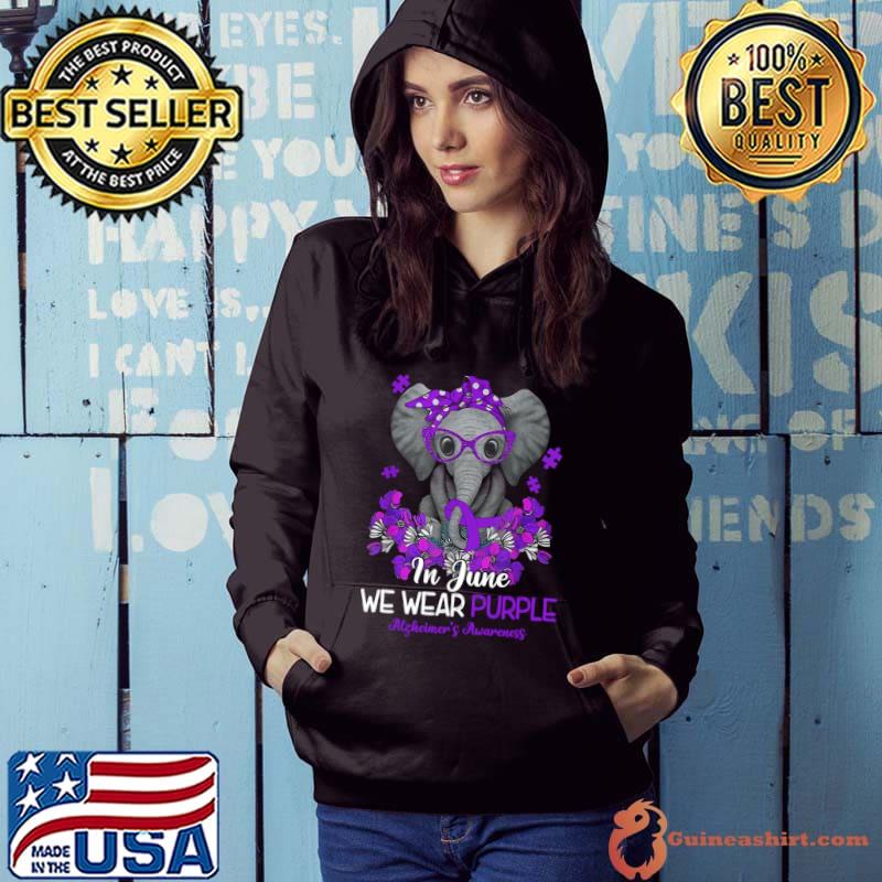 In June We Wear Purple Alzheimer’s Awareness FLower Elephant T-Shirt Hoodie