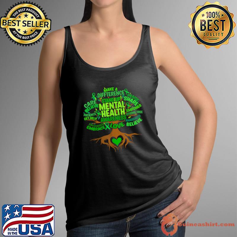 Mental Health Awareness Tree Mens Womens Grreen Ribbon T-Shirt Tank Top