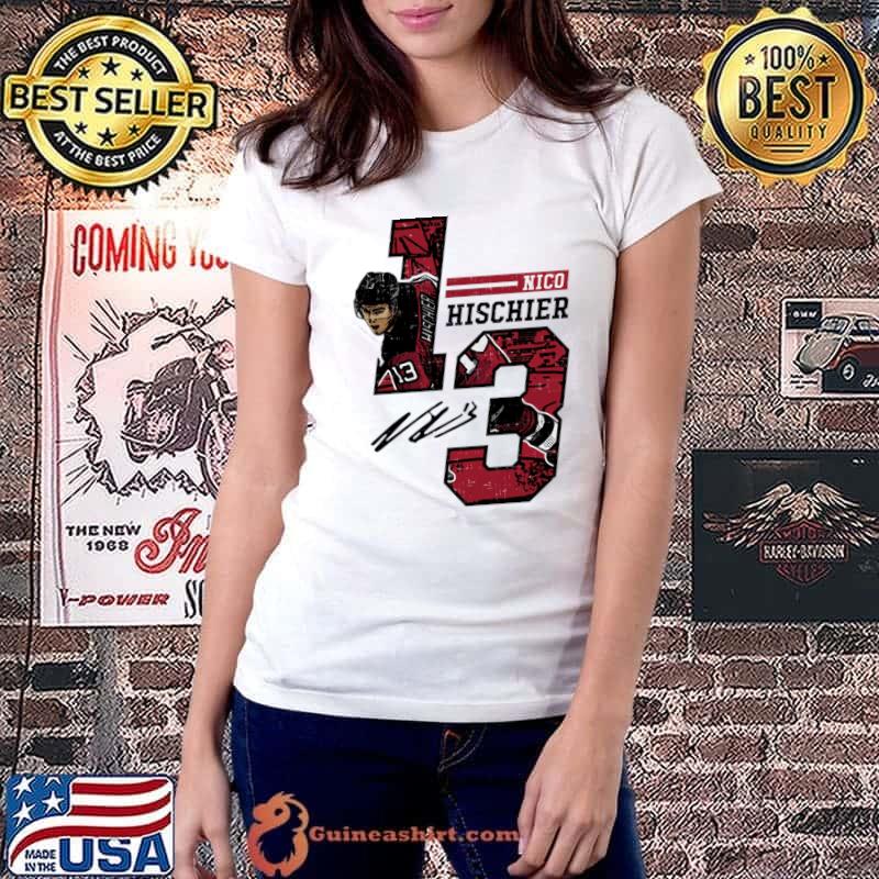 Nico Hischier New Jersey Offset Swiss professional ice hockey centre T-Shirt