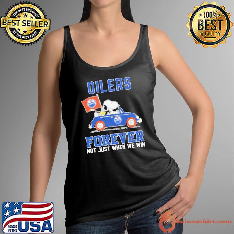 Peanuts Snoopy And Woodstock On Car Edmonton Oilers Forever Not Just When We Win Shirt