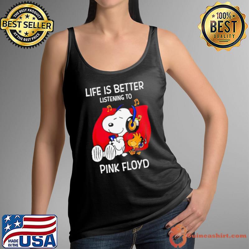Peanuts Snoopy And Woodstock Pink Floyd Life Is Better Listening To Pink Floyd Fan Love shirt