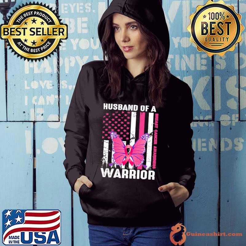 Husband of a warrior breast cancer awarness butterfly american flag T-Shirt