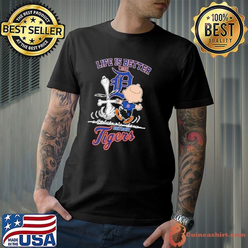 Life Is Better With Detroit Tigers X Peanuts Snoopy And Charlie Brown Shirt