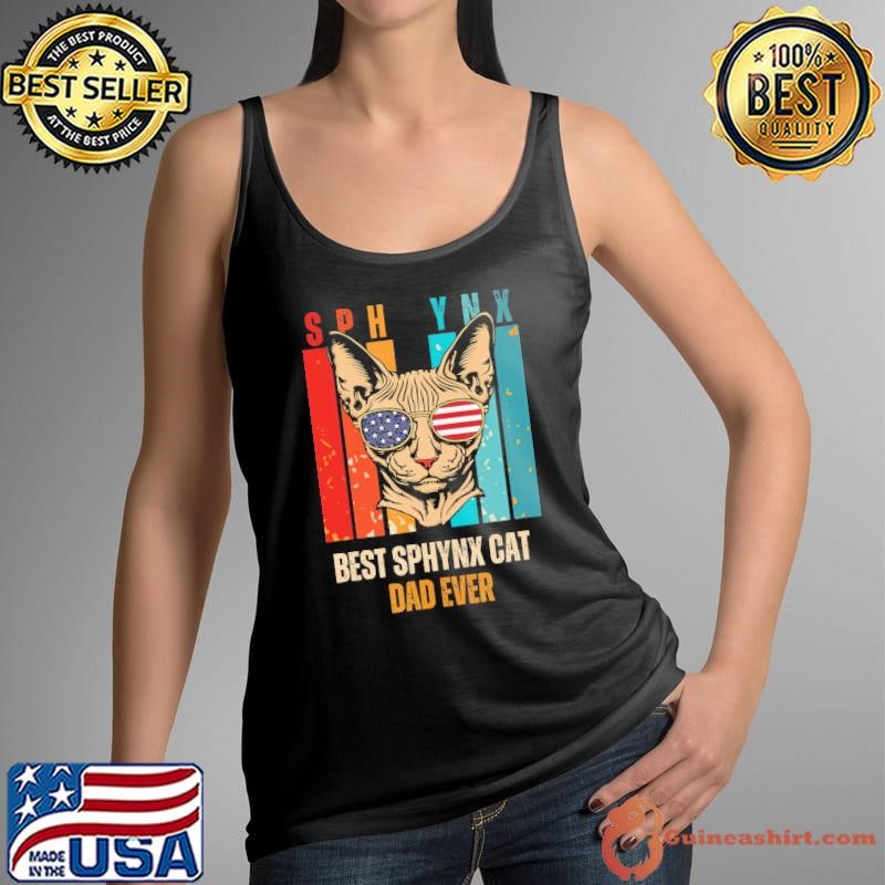 Sphynx Cat Dad Owner Breeder Hairless Pet Sunglasses Retro Usa Flag Shirt