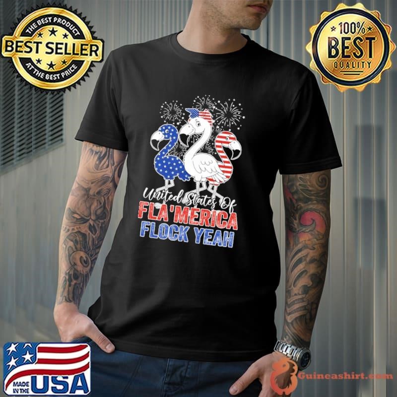 United States Of Fla’merica Flock Yeah Flamingo Usa Flag T-Shirt