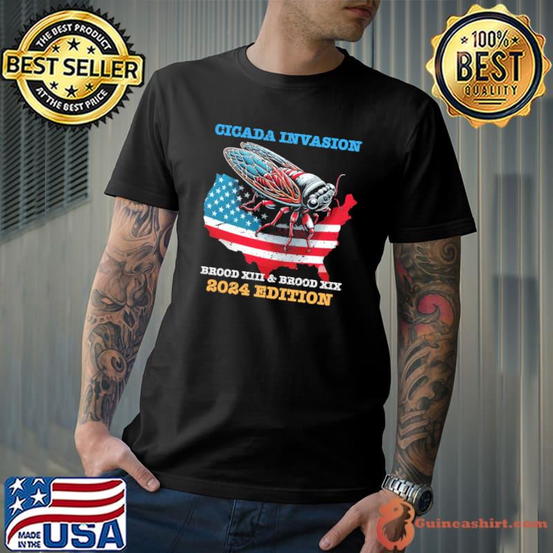 Cicada Map 2024 Cicada Brood Xix Xiii Invasion Tour Maps Usa Flag s Unisex