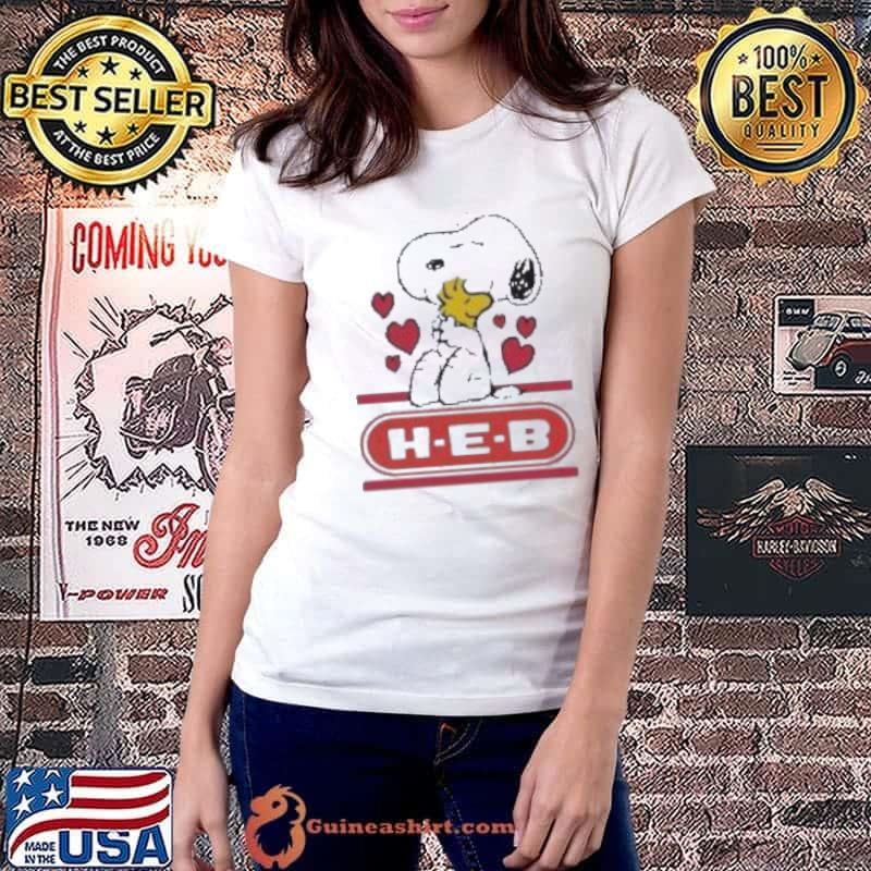 Snoopy And Woodstock Loves H E B Logo Shirt