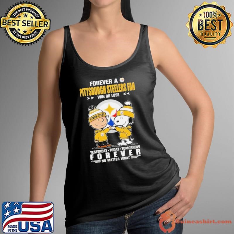 Charlie Brown And Snoopy High Fight Forever A Pittsburgh Steelers Fan Win Or Lose Yesterday Today Tomorrow Forever shirt