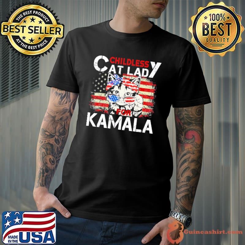 Childless Cat Lady For Kamala Harris 2024 President Usa Flag T-Shirt