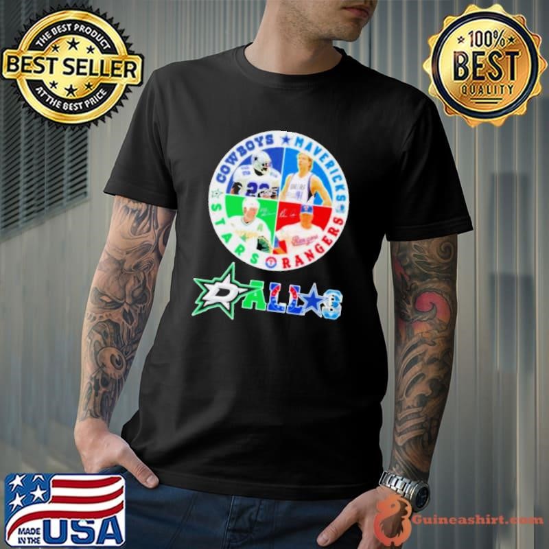 Dallas Sports Teams Emmitt Smith Dirk Nowitzki Mike Modano And Nolan Ryan Signatures Shirt