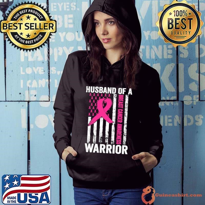 Husband Of A Warrior Breast Cancer Awareness Pink USA Flag Cancer Support T-Shirt
