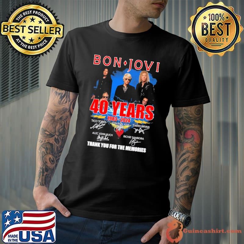 Original Bon Jovi 40th anniversary 1983 2024 thank you memories signature T-Shirt