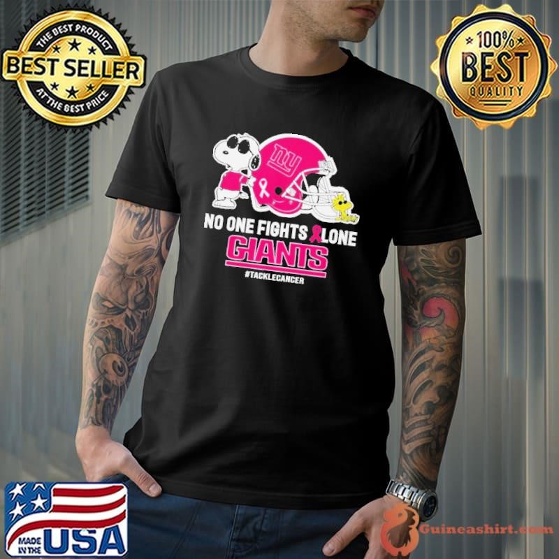Peanuts Snoopy And Woodstock No One Fights Alone New York Giants #Tackecancer Shirt