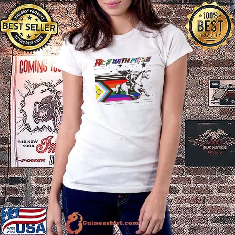 Ride With Pride Cowboy And Horse With Lgbt Flag Shirt