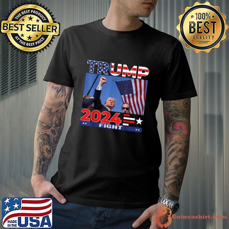 Trump Fight Shot 2024 Ameican Flag Election T-Shirt