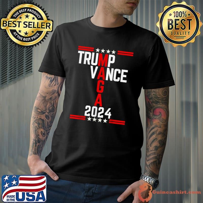 Trump Vance 2024 Retro Stripe Trump JD Vance MAGA Stars T-Shirt