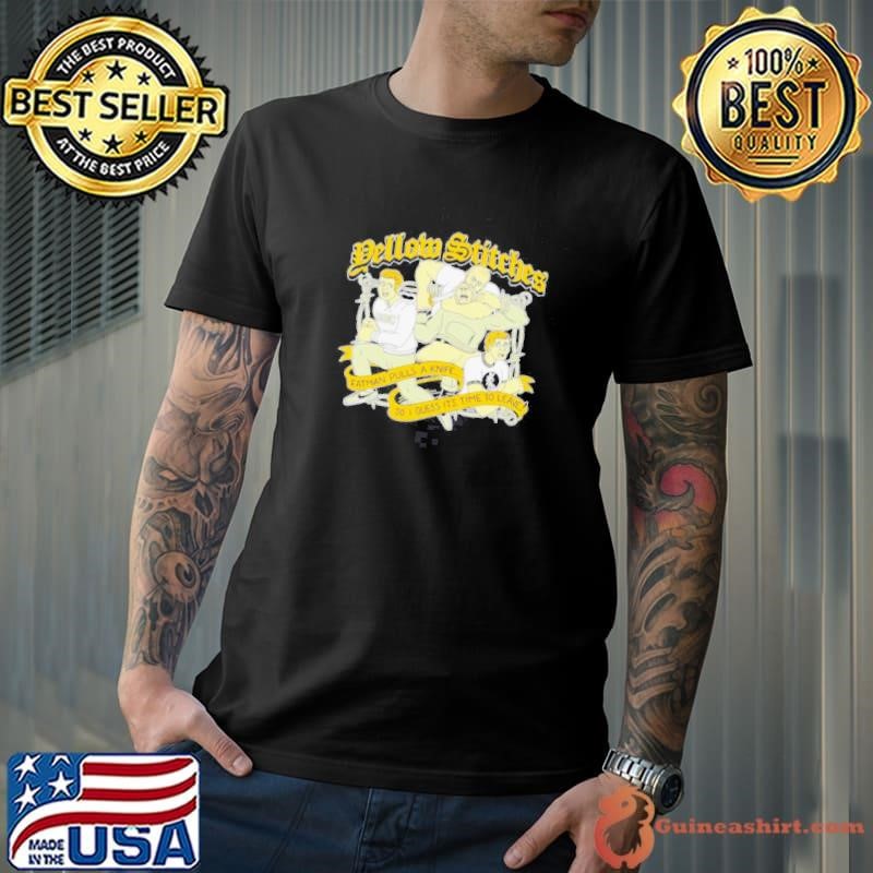 Yellow stitches fatman pulls a knife shirt