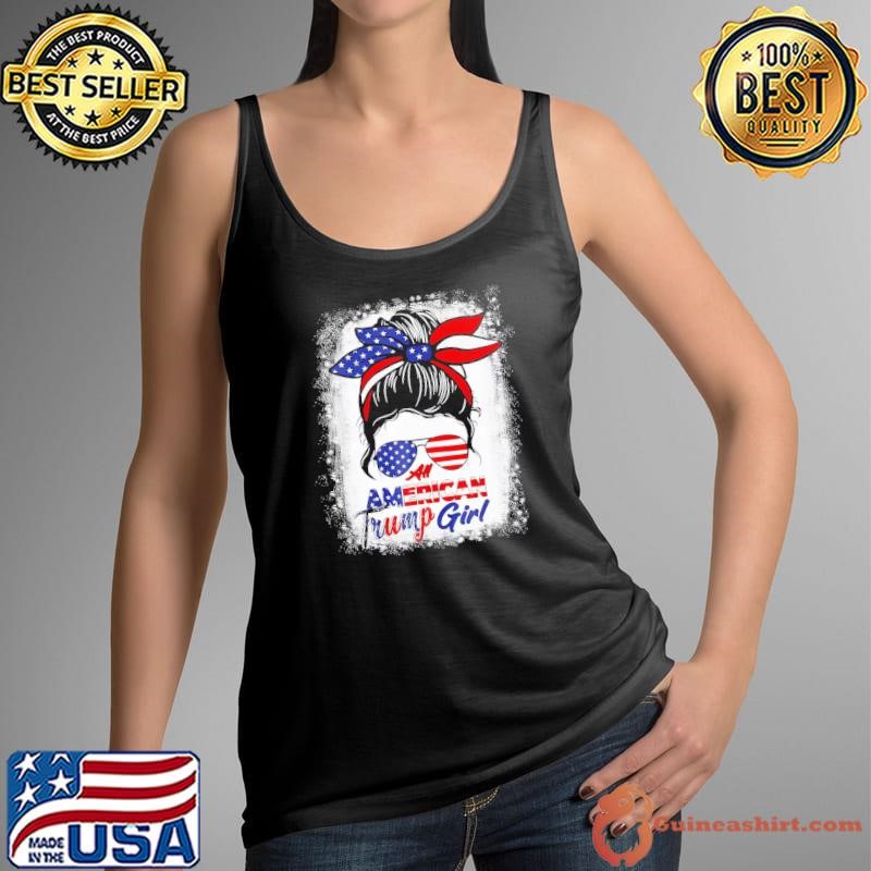 All American Trump Girl Messy Bun Pro Trump 2024 Usa Flag T-Shirt