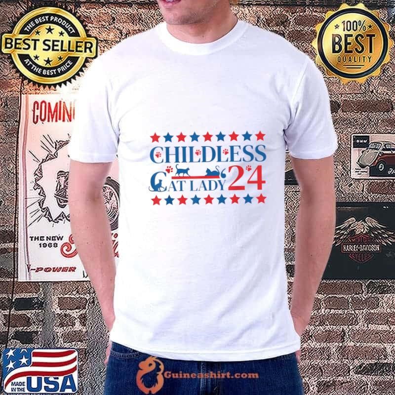 Childless cat lady 2024 red and blue stars election T-Shirt