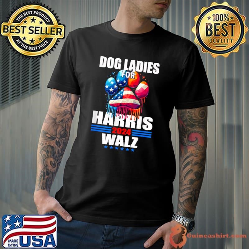 Dog Ladies For Harris Walz 2024 Stars Paw Dog Watercolor Usa Flag T-Shirt