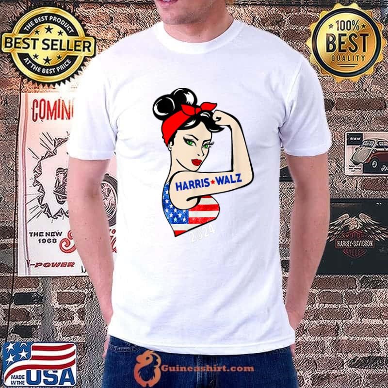 Harris Waltz 2024 Strong Women USa Flag Election Kamala Harris Tim Waltz T-Shirt