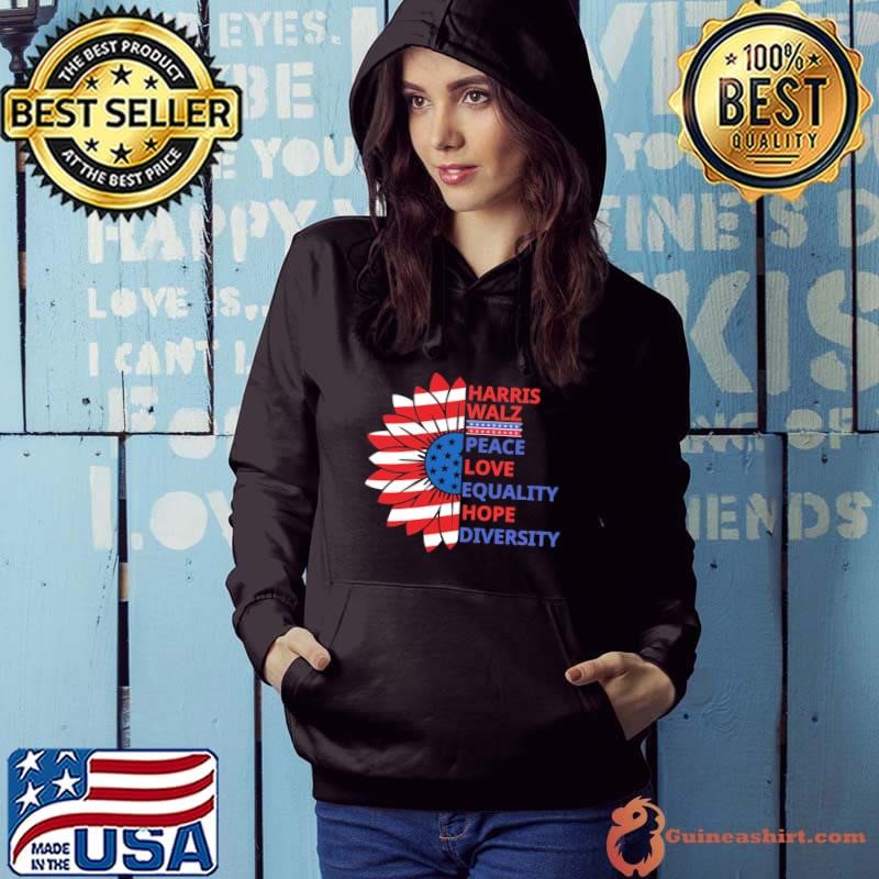 Harris walz peace love equality hope diversity sunflower flag Hoodie