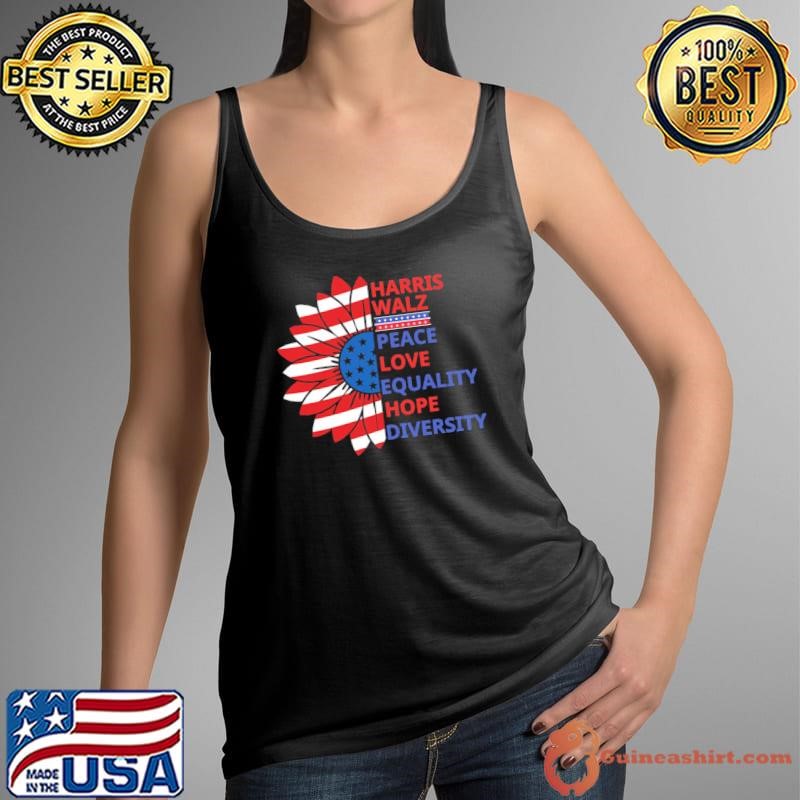 Harris walz peace love equality hope diversity sunflower flag T-Shirt