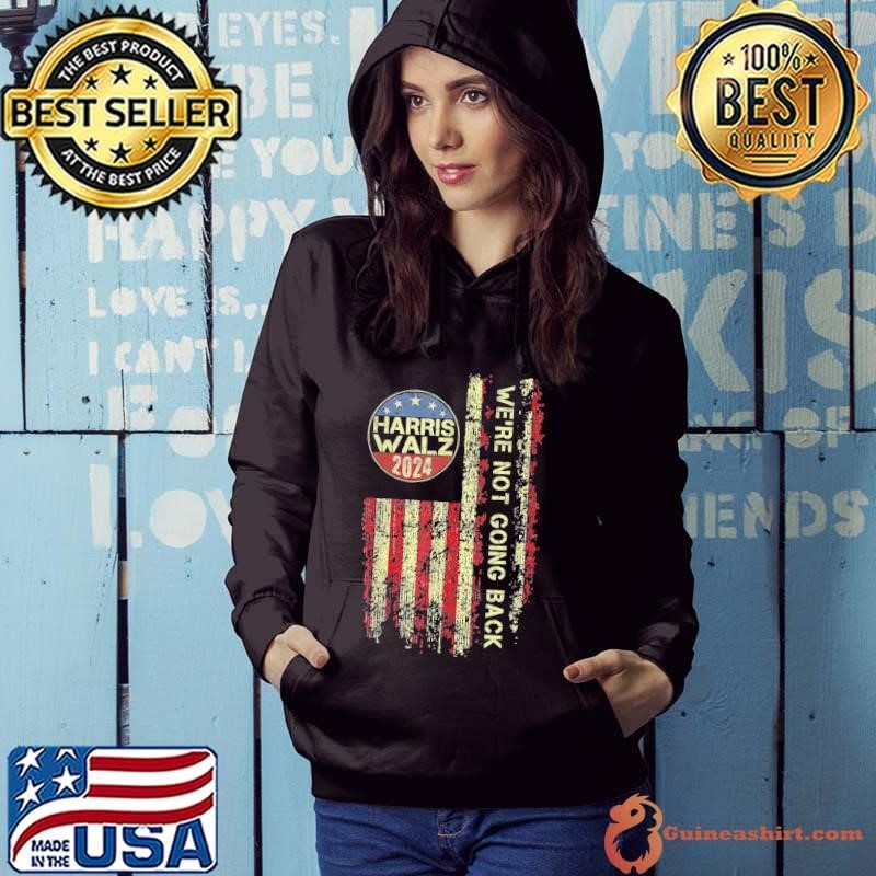 Kamala Harris Tim Walz Waltz We're Not Going Back Usa Flag Retro Hoodie