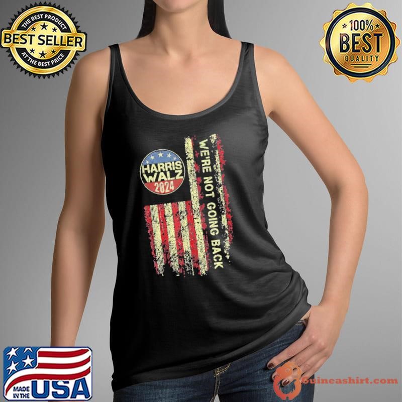 Kamala Harris Tim Walz Waltz We're Not Going Back Usa Flag Retro Tank Top
