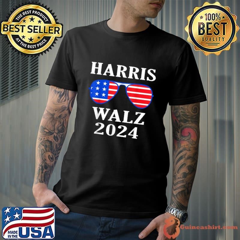 Kamala Harris Waltz American Flag Sunglasses Vote 2024 T-Shirt