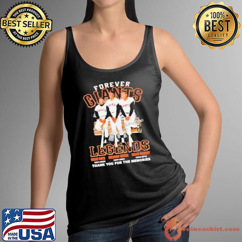 Legends Willie Mays Orlando Cepeda And Willie Mccovey Forever Giants Thank You For The Memories signatures Tank Top