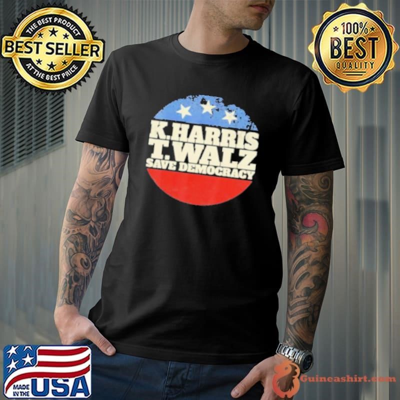 Nice Harris Walz 2024 Save Democracy Retro Button Election Shirt