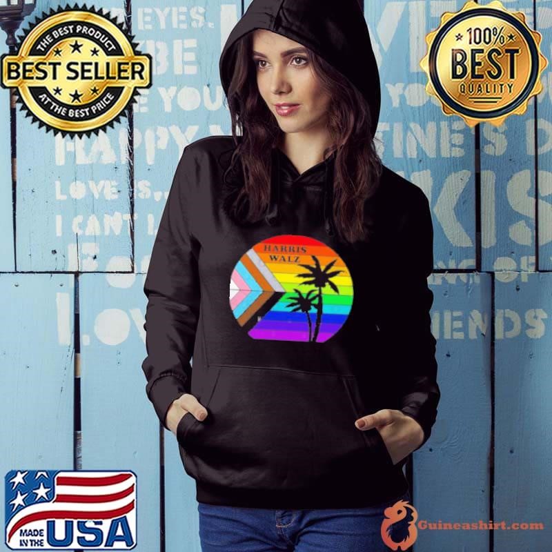 Original Harris Walz 2024 Coconut Tree At Sunset LGBTQ Hoodie