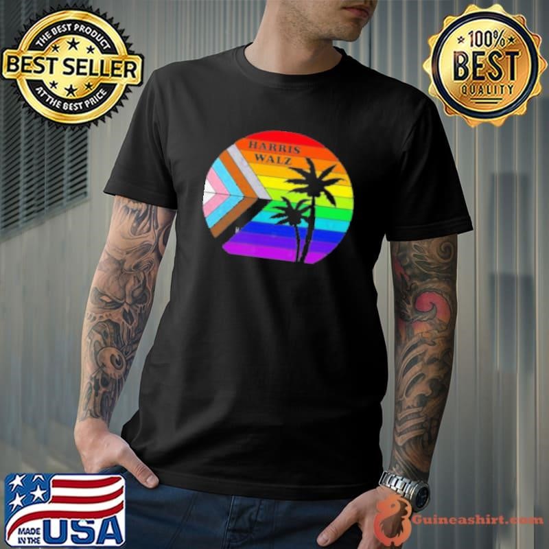 Original Harris Walz 2024 Coconut Tree At Sunset LGBTQ Shirt