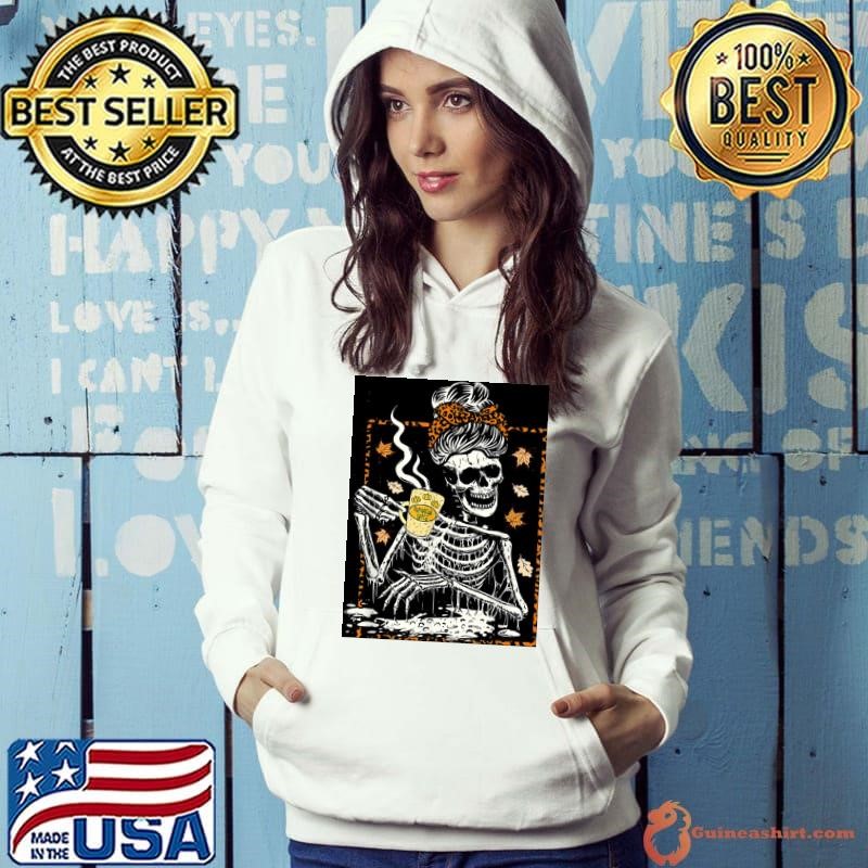 Skeleton Coffee Messy Bun Halloween Thanksgiving Autumn Fall Hoodie