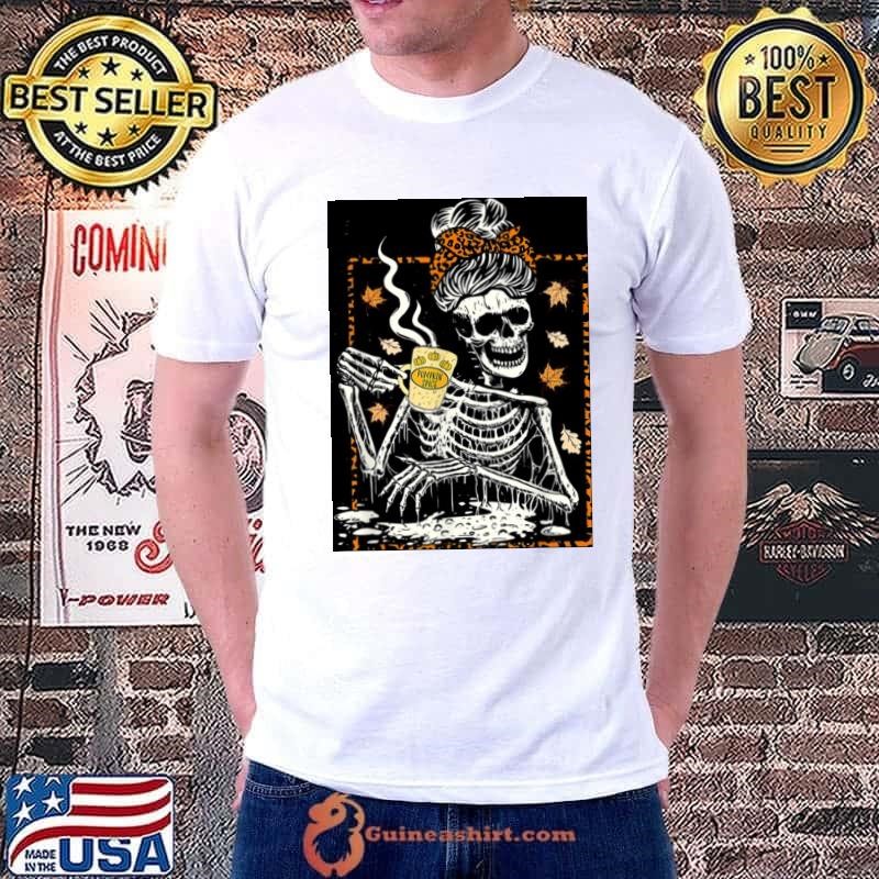 Skeleton Coffee Messy Bun Halloween Thanksgiving Autumn Fall Unisex