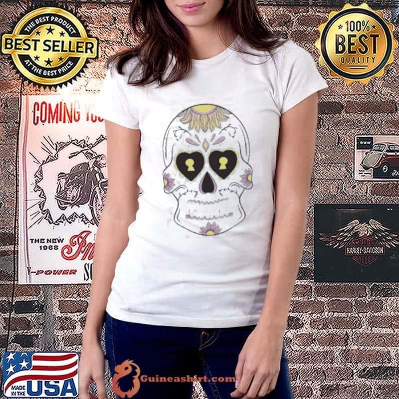 Sky Blue Sugar Skull with Purple Yellow flower Ladiestee