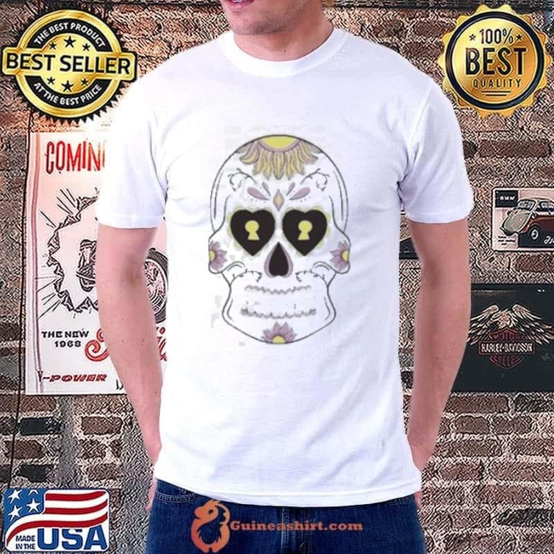 Sky Blue Sugar Skull with Purple Yellow flower Shirt