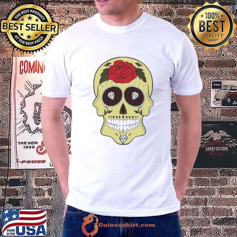 Yellow Sugar Skull Diamond and Rose Shirt
