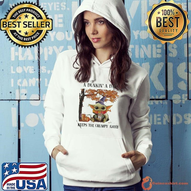 Baby Yoda Hug Dunkin’ Donut Coffee A Dunkin’ A Day Keeps The Grumpy Away Halloween Hoodie