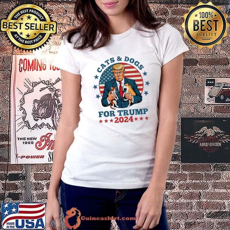 Cats and Dogs For Trump 2024 Stars Election Usa Flag Ladiestee