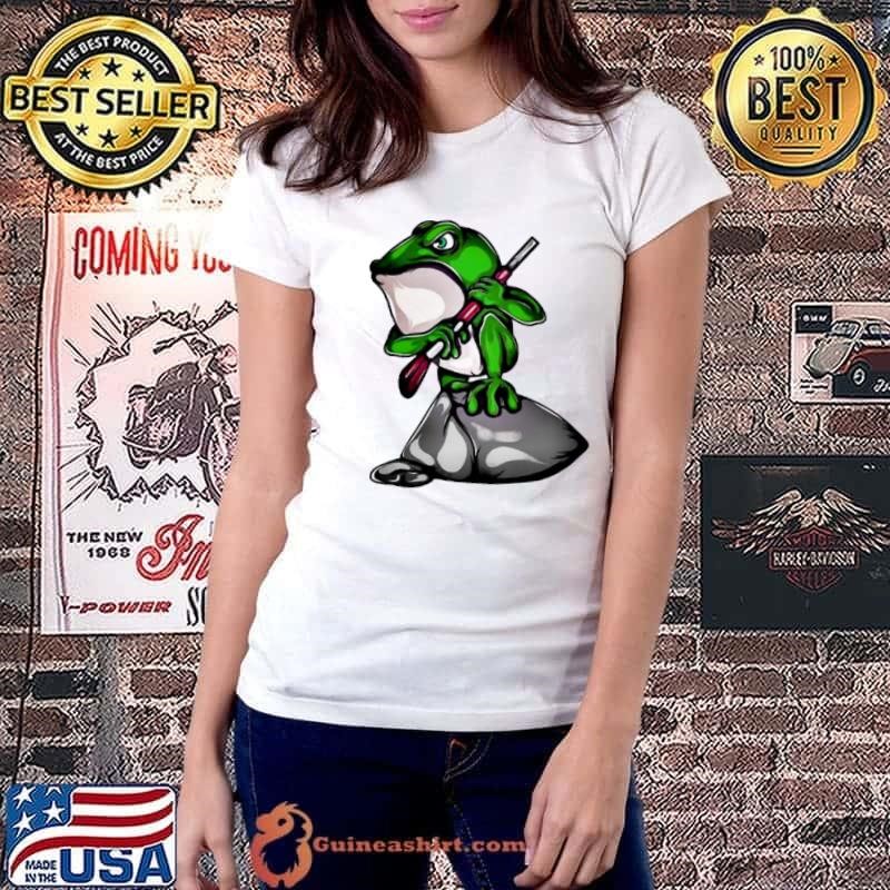 Cute Design Of Frog Holding Gun shirt