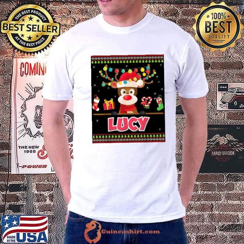 Cute Reindeer Lucy Merry Christmas Light Santa Hat Sweater Unisex