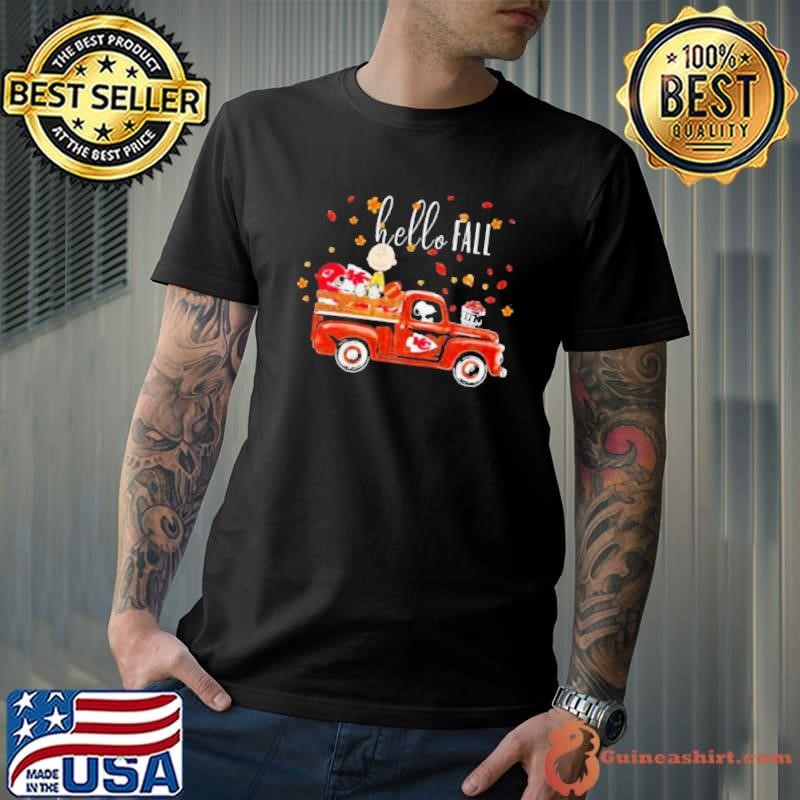 Hello Fall Snoopy Ricing Car Red With Peanuts Kansas City Chiefs shirt